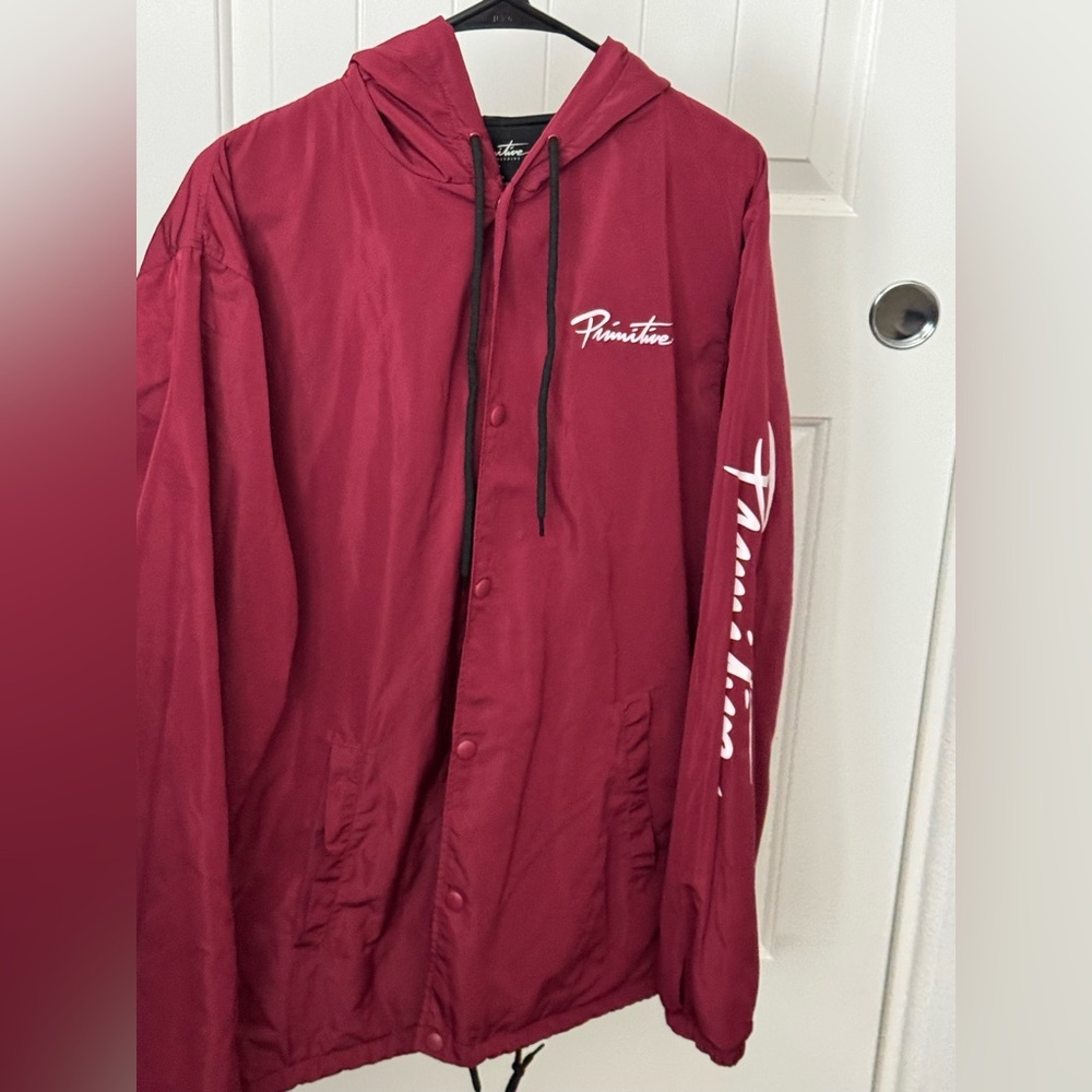 Primitive Red Windbreaker Jacket with Hood